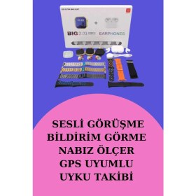 Resim Beruflic Akıllı Saat Bluetooth Kulaklık Hediyeli Bildirim Görme Sesli Görüşme Çoklu Kordon 