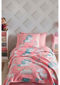 Resim Enlora Home Doğal Pike Baskılı Tek Kişilik Unicornio Pembe 