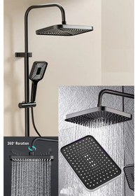Resim Siyah Lüx Yeni Nesil Robot Yağmurlama Tepe Banyo Duş Seti Hortum Başlık Sürgülü Set Siyah 
