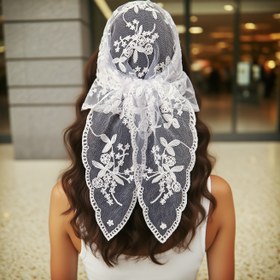 Resim 135.03x45.01cm Siyah Çiçekli Nakışlı Eşarp - Rahat, Nefes Alabilen Polyester Hijab Ramazan, Partiler ve Günlük Geziler için, Ayarlanabilir Başlık | Zarif Başlık | İncelikli Nakış 