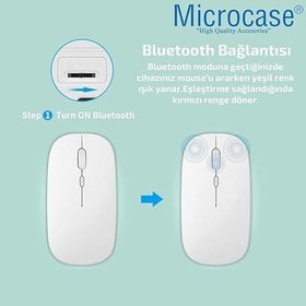Resim Microcase 1600 DPI Şarj Edilebilir 2.4 GHz Çift Modlu Bluetooth Kablosuz Mouse - AL2675 Mavi 