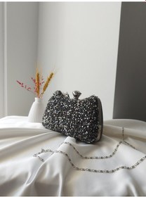 Resim Vivazzaluxe Kristal Taşlı Kadın Abiye, Clutch Çanta Antrasit 