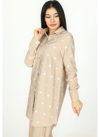 Resim Puantiyeli Desen Basic Model Uzun Gömlek Vizon-vizon Vizon 