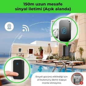 Resim Kablosuz Kapı Zili Seti Pil Gerektirmez, Kinetik Enerjili Kapı Zili Pilsiz Şarjsız Kablosuz Fişi Prize Tak Çalıştır, LED Işıklı, Su Geçirmez, Ev Ofis Için Uygun (1 Verici + 1 Alıcı) 