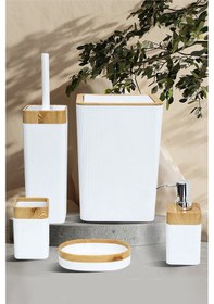 Resim Still Rattan 5 Parça Kaplama Kare Banyo Seti Açık Ahşap Ahşap - Beyaz 