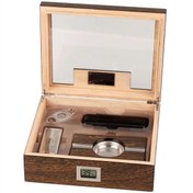 Resim tbek Cedar Alman Camlı Puro Kutusu Humidor Seti Kahve 50's 