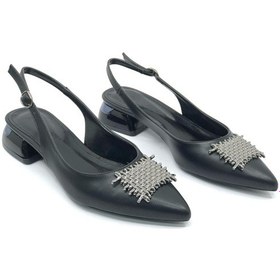 Resim Feles Toka Detaylı Kısa Topuklu Arkası Açık Kadın Babet Ayakkabı Siyah 