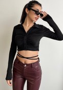 Resim Nazliye Büzgülü Düğmeli Crop Bluz 