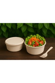 Resim Ekolojik Ambalaj Doğa Dostu Çok Amaçlı 550cc Kapaklı Kase ve Çatal Seti – 10 ar Adet Kapaklı Kase ve Çatal 