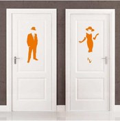 Resim cnpromosyon Ladies And Gentlemen Wc Silüeti Kapı Dekoratif Duvar Sticker, Çıkartma Turuncu 