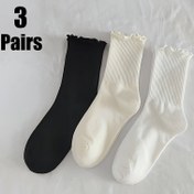 Resim 3'lü Paket Kadın Şık Fırfır Bilek Çorapları - İlkbahar/Yaz için Nefes Alabilir Konfor, Siyah & Beyaz Renkler, Makinede Yıkanabilir, Günlük, Seyahat ve Parti Kıyafetleri İçin, Sevimli Çoraplar, Seyahat Gereçleri, Klasik Tarz, Rahat Kalıp, Günlük Kullanım 