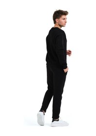 Resim Justever Bisiklet Yaka Nakışlı Şardonlu İçi Polarlı Siyah Erkek Sweatshirt - Volar Siyah 