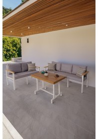 Resim Neokas Bahçe Takımı, Balkon Mobilyası, 2+3+masa, Kafe Koltuğu, Minimalist Tasarım Beyaz 