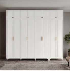 Resim Guneystore Milas Gold 8 Kapaklı %100 Mdf Ayaklı Yüklüklü Gardırop 