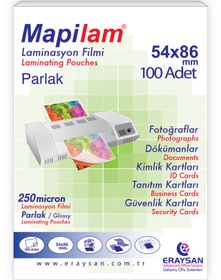 Resim MAPİLAM 250 MİCRON PARLAK LAMİNASYON FİLMİ (KREDİ KARTI) (54X86) 100 LÜ 