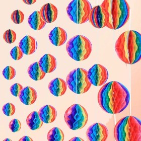 Resim Mena Rise Gökkuşağı Renkli 30 cm Rengarenk Kağıt Süs Fener 1 Adet - Lisinya 