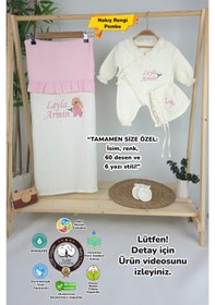 Resim Gros Shop Müslin Yeni Doğan 4katlı Organik %100pamuk Kişiye Özgü Nakışlı Hastane Çıkış Seti-tavşan Model-1 Ekru 