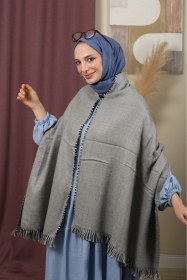 Resim Çift Taraflı Ekose Kışlık Omuz Şalı Gri 