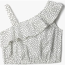 Resim Koton Crop Üst Tek Omuzlu Fırfırlı Kolsuz Puantiyeli Pamuklu Beyaz Desenli 3skg60010aw 3SKG60010AW0D0 Beyaz 