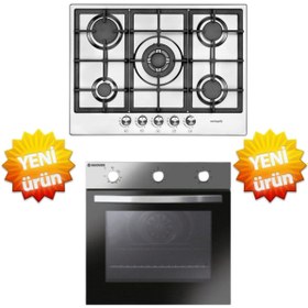 Resim Hoover Aurinox Ankastre Set ( HON602X-TN inox Fırın + EMİNÇELİK 22 380 5 Gözlü Ocak inox ) 