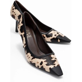 Resim Luvishoes Luvi Shoes Rona Siyah Bej Desenli Mat Burunlu Kadın Topuklu Ayakkabı Bej 