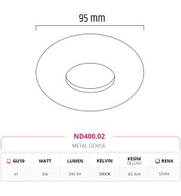 Resim Nevo Sıva Altı Led Spot Siyah 5W 3000K Gün ışığı ND400 