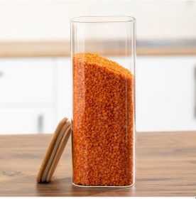 Resim Porsima 4396 8li Kare 2000 Ml Bambu Vakumlu Kapaklı Cam Kavanoz Seti Saklama Kabı 10x25cm Şeffaf 