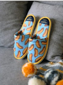 Resim Kadın Hotdog Desenli Mavi Ev Terliği Yumuşak Taban Mavi 