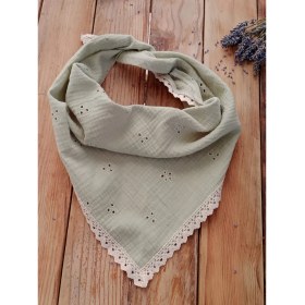 Resim Pamuklu Nakışlı Muslin Kumaş Üçgen Bandana - Fisto Detaylı 