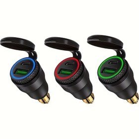 Resim Alüminyum Motosiklet Güç Adaptörü DIN Hella Fişinden Hızlı Şarjçı QC 3.0 USB ve Tip C Şarjçisi ile Uyumlu, for BMW Triumph Tiger Ducati Telefon Şarjçisi, Pil Olmadan 