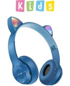 Resim Kensa Erkek Çocuklar Için Kedi Kulaklı Işıklı Mikrofonlu Kablosuz Bluetooth Kedili Çocuk Kulaklık 