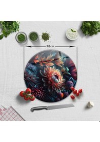 Resim Cam Kesme Tablası - Cam Kesme Tahtası Dark Flowers Çap 32CM 