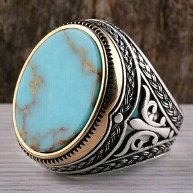 Resim Turquoise Stone Best 925 Sterling Silver Mens Ring - US: 8.75 / 59 mm / Turk: 19 