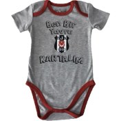 Resim Beşiktaş Bebek Kısa Kol Body Gri Yazı Ve Logolu 