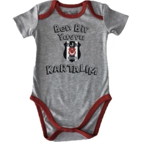 Resim Beşiktaş Bebek Kısa Kol Body Gri Yazı Ve Logolu 
