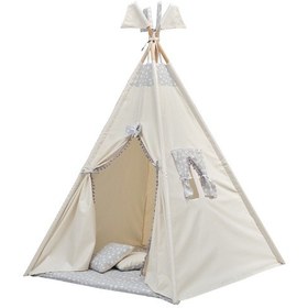 Resim Exorbaby Lüks, Büyük Boy, Ahşap ve Pamuklu Naturel Kumaş, Toplanmaz, Devrilmez, Puf Minderli Oyun Çadırı Gri 