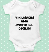 Resim Ayzi Tasarım Yıkılmadım Ama Ayakta Da Değilim Yazılı Bebek Zıbın Body 