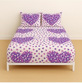Resim Desenli Kalpli Çift Kişilik Lastikli Battal 180 X 200 Çarşaf Ve 2 Adet Yastık Kılıfı Mor 