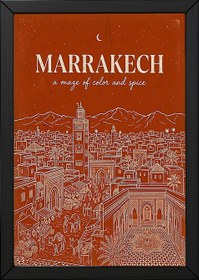 Resim Marrakech Line Art Print - Terracotta Koutoubia Medina Skyline Wall Art - Just Poster / 16 x 20" (40x50 cm) 
