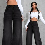 Resim Kadınlar İçin Klasik Düz Bacak Kot Pantolon - Düz Renk, Esnek Olmayan Dokuma Kumaş, Düğme Detayı, Retro Erkek Arkadaş Tarzı Geniş Bacak Jeans İlkbahar/Yaz/Sonbahar için 