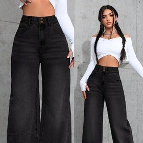 Resim Kadınlar İçin Klasik Düz Bacak Kot Pantolon - Düz Renk, Esnek Olmayan Dokuma Kumaş, Düğme Detayı, Retro Erkek Arkadaş Tarzı Geniş Bacak Jeans İlkbahar/Yaz/Sonbahar için 