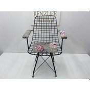 Resim Knsz kafes tel sandalyesi 1 li mazlum syhyaprak gri kumaş kolçaklı ofis cafe bahçe mutfak 