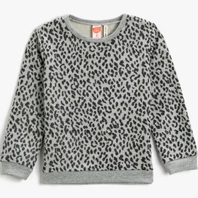 Resim Kız Bebek Leopar Desenli Sweatshirt Bisiklet Yaka 