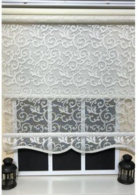 Resim Çift Mekanizmalı Kirli Beyaz Tül Perde Ve Ekru Stor Perde Stb-103 Beyaz 