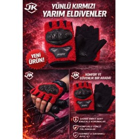 Resim Jiekai Peluşlu Yarım Eldiven, Bisiklet Eldiven Korumalı Kırmızı Renk 