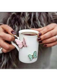 Resim Porselen Kupa Yaldızlı Kelebek Figürlü Kupa 