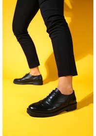 Resim Luvishoes Luvi Shoes Avra Siyah Cilt Hakiki Deri Kadın Oxford Ayakkabı Siyah 