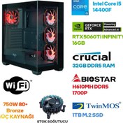 Resim Game Garaj Prime S11 Intel Core i5 14400F 32GB RAM 1TB SSD RTX5060Ti 16GB FreeDOS Oyuncu Tavsiye Sis 