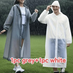 Resim 2 adet Set (1 Beyaz + 1 Gri) Unisex Açık Hava Yağmurluğu - Rüzgar Geçirmez Yüksek Kaliteli EVA Kalın Tek Parça Yağmurluğu - Ayarlanabilir Çekme Kordonlu Kapak + Manşet Uzun Kollu Tasarım | Hafif Tasarım | Yürüyüş, Bisiklet, Seyahat ve Balıkçılık için Uygun | Açık Hava Yağmurluğu Acil Durum Ekipmanı | Rahat Yağmurluk | | Taşınabilir Yağmurluk Ekipmanı 