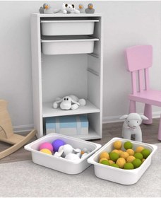 Resim LionKids 4 Sepetli 1 Raflı Çok Amaçlı Mutfak Banyo Kiler Dolabı Beyaz 